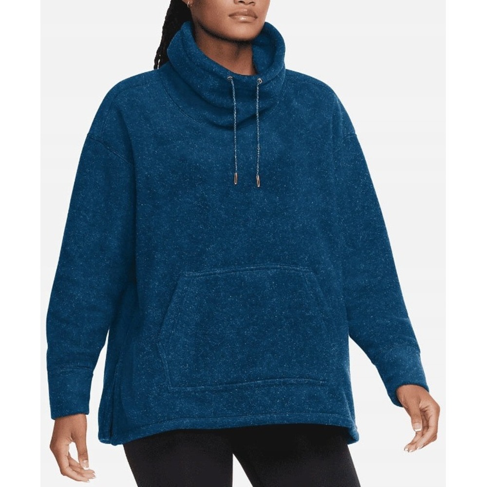 NIKE Fleece Cozy Funnel Cowl Neck Sweatshirt Blue Oversized Pocket Sweater XS - Picture 3 of 16